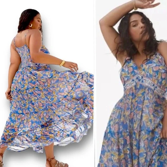 Verb Pallavi Singhee Anthropologie Dress Sequin Paisley Floral In Blue.. Size 10 - Picture 5 of 16